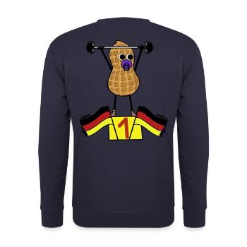 Erdnuss Baby Sportler Gewichte Training Deutscher - Unisex Pullover - Navy - Hinten - Michal (187cm)