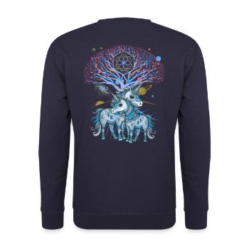 Einhörner Einhorn Schamane Natur Wald indianisch - Unisex Pullover - Navy - Hinten - Michal (187cm)