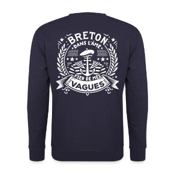 breton dans l'âme fier de mes vagues,marin breton - Sweat-shirt Unisexe - marine - Dos - Michal (187cm)