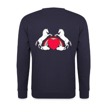 Herz Pferde Regenbogen Reiterin Reiter Kinder - Unisex Pullover - Navy - Hinten - Michal (187cm)