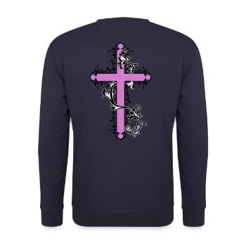 Kreuz mit Blumen Ranken Gott Kirche Jesus - Unisex Pullover - Navy - Hinten - Michal (187cm)