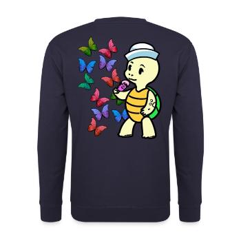 Baby Schildkröte Sommerzeit Schmetterlinge Eis - Unisex Pullover - Navy - Hinten - Michal (187cm)
