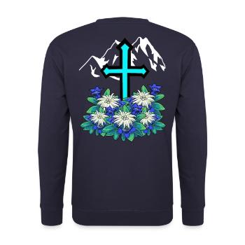 Alps Mountains Cross Gentian Edelweiss Mountain Nature - Unisex Sweatshirt - navy - Back - Michal (187cm)
