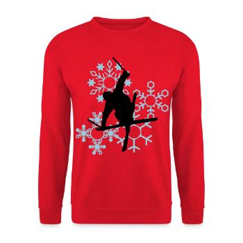 Skier mit Schneeflocken - Unisex Pullover - Rot - Vorne - Alina (178cm) & Michal (187cm)