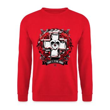 Schweiz | Switzerland | Suisse | Kreuz | Wappen - Unisex Pullover - Rot - Vorne - Alina (178cm) & Michal (187cm)