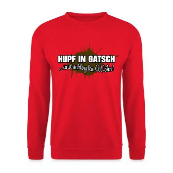 Hupf in Gatsch - Unisex Pullover - Rot - Vorne - Alina (178cm) & Michal (187cm)
