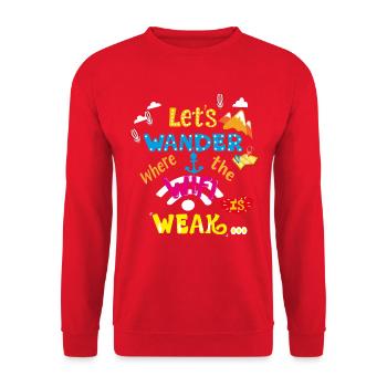 Reise-T-Shirt Lassen Sie uns wandern, wo das WiFi schwach ist - Unisex Pullover - Rot - Vorne - Alina (178cm) & Michal (187cm)
