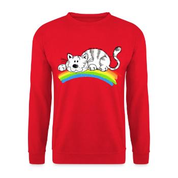 la chance pure - chat mignon sur l'arc en ciel - Sweat-shirt Unisexe - rouge - Devant - Alina (178cm) & Michal (187cm)