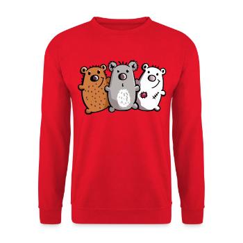 Bear Trio - Bear - Koala - Polar Bear - Brown Bear - Unisex Sweatshirt - red - Front - Alina (178cm) & Michal (187cm)