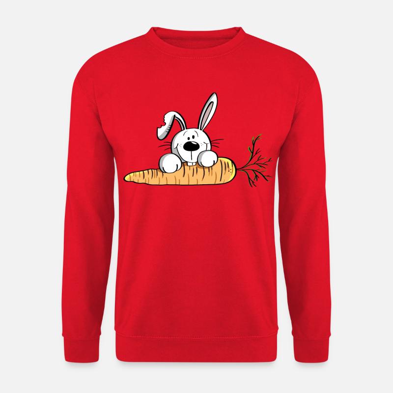 Weißer Hase mit dicker Möhre - Ostern - Osterhase - Unisex Pullover - Rot