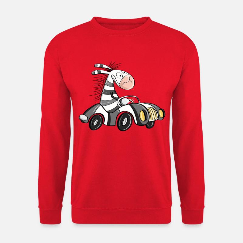 Cooles Zebra Fährt Auto - Comic Rennwagen - Unisex Pullover - Rot