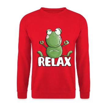 Yoga Relaxant Grenouille - Grenouilles - Crapaud - Quak - Sweat-shirt Unisexe - rouge - Devant - Alina (178cm) & Michal (187cm)