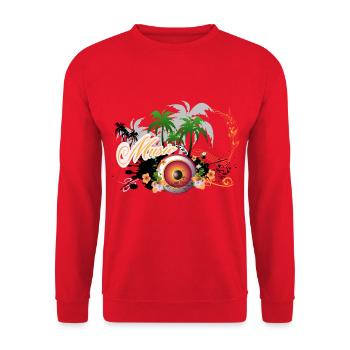 Musik-Lautsprecher mit Klavier - Unisex Pullover - Rot - Vorne - Alina (178cm) & Michal (187cm)