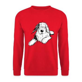 Felliger Bobtail I Beraded Collie Hund I Geschenk - Unisex Pullover - Rot - Vorne - Alina (178cm) & Michal (187cm)