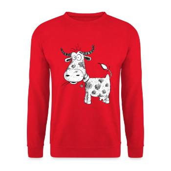 Witzige Kuh Zeichnung I Rind Comic I Milchkuh - Unisex Pullover - Rot - Vorne - Alina (178cm) & Michal (187cm)