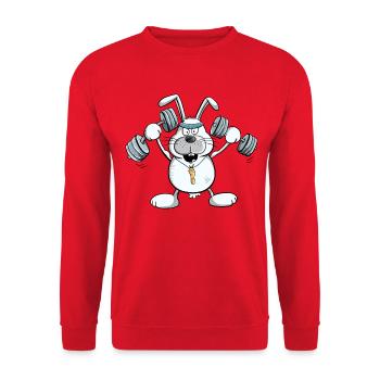 Strong Bunny I Fun Comic Fitness Strength Training - Unisex Sweatshirt - red - Front - Alina (178cm) & Michal (187cm)