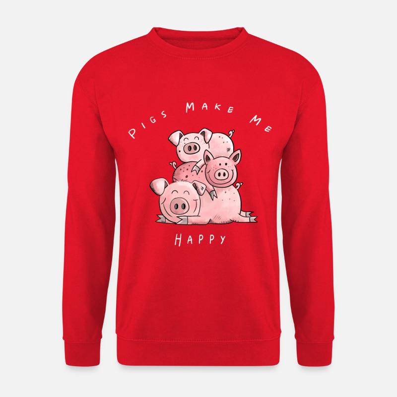 Pigs Make me Happy I Schweine Comic Geschenk - Unisex Pullover - Rot