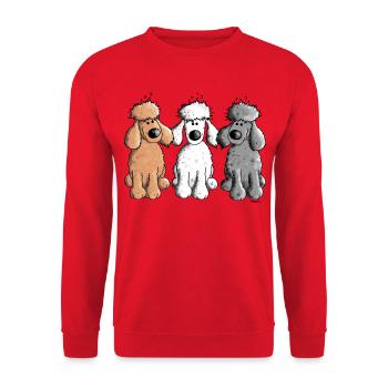 Pudel Trio - Hund - Hunde - Unisex Pullover - Rot - Vorne - Alina (178cm) & Michal (187cm)
