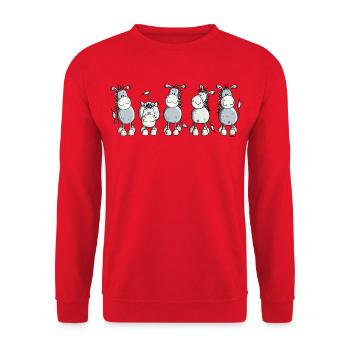 Funny Esel - Hausesel - Unisex Pullover - Rot - Vorne - Alina (178cm) & Michal (187cm)