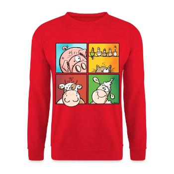 Funny Farm - Unisex Pullover - Rot - Vorne - Alina (178cm) & Michal (187cm)