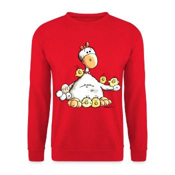 Glückliches Huhn - Unisex Pullover - Rot - Vorne - Alina (178cm) & Michal (187cm)