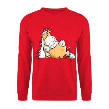Drôle Cheval - Sweat-shirt Unisexe - rouge - Devant - Alina (178cm) & Michal (187cm)