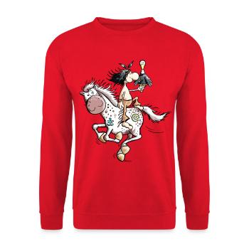 Indianer mit Pferd - Unisex Pullover - Rot - Vorne - Alina (178cm) & Michal (187cm)