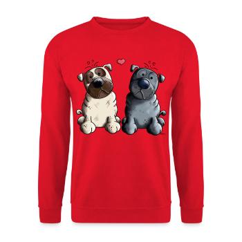 Lustige Möpse I Mops I Pug Love I Geschenk - Unisex Pullover - Rot - Vorne - Alina (178cm) & Michal (187cm)