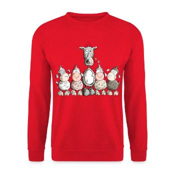 Wolf unter Freunden - Unisex Pullover - Rot - Vorne - Alina (178cm) & Michal (187cm)