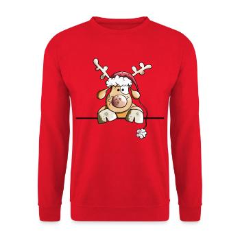 Rufus das Rentier - Unisex Pullover - Rot - Vorne - Alina (178cm) & Michal (187cm)