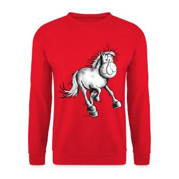 Flottes Pferdchen - Unisex Pullover - Rot - Vorne - Alina (178cm) & Michal (187cm)