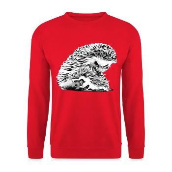 Igel Mama mit Igel Baby - Unisex Pullover - Rot - Vorne - Alina (178cm) & Michal (187cm)