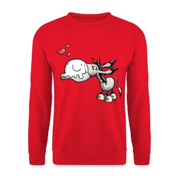 Es ist knutsch Esel Zeit - Unisex Pullover - Rot - Vorne - Alina (178cm) & Michal (187cm)