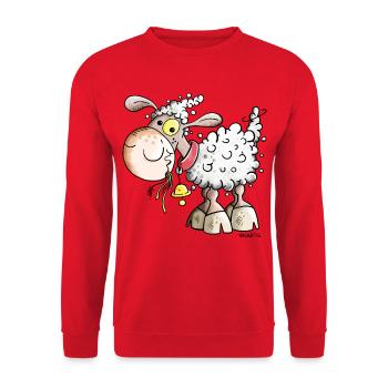 Schaf auf der Weide - Unisex Pullover - Rot - Vorne - Alina (178cm) & Michal (187cm)