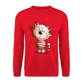 Little Naughty Cat I Cat Motif Comic Gift - Unisex Sweatshirt - red - Front - Alina (178cm) & Michal (187cm)
