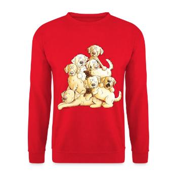 Golden Retriever Hundehaufen Comic Hunde Geschenk - Unisex Pullover - Rot - Vorne - Alina (178cm) & Michal (187cm)