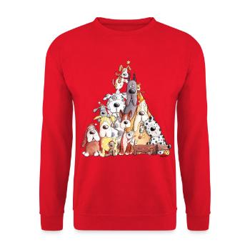 MERRY WOOFMAS Christmas dog pile I dogs - Unisex Sweatshirt - red - Front - Alina (178cm) & Michal (187cm)