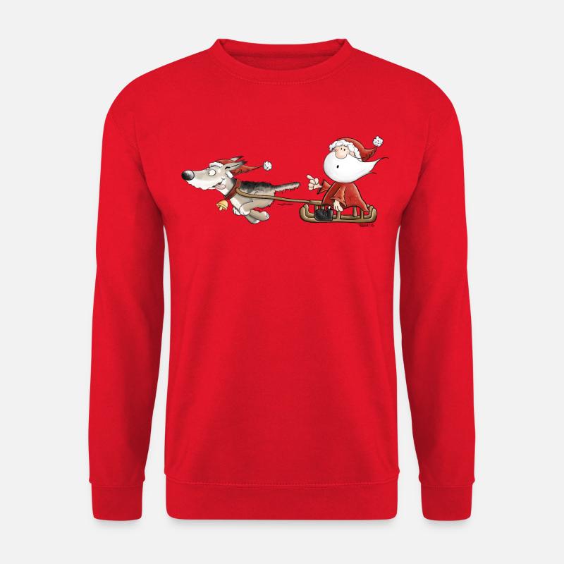 Weihnachtsmann mit Hundeschlitten I Weihnachten - Unisex Pullover - Rot