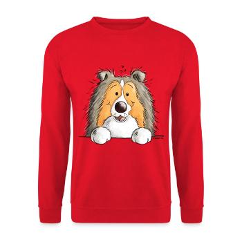 Süßer Shetland Sheepdog - Unisex Pullover - Rot - Vorne - Alina (178cm) & Michal (187cm)
