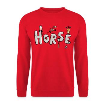 Funny Horse Font - Horses - Riding - Animal - Pony - Unisex Sweatshirt - red - Front - Alina (178cm) & Michal (187cm)