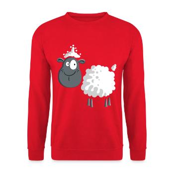 Schaf auf der Weide - Unisex Pullover - Rot - Vorne - Alina (178cm) & Michal (187cm)