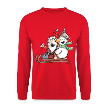 Santa Claus and Snowman - Sledge - Christmas - Unisex Sweatshirt - red - Front - Alina (178cm) & Michal (187cm)