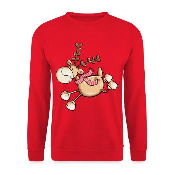 Flinkes Rentier - Rentiere - Ren - Weihnachten - Unisex Pullover - Rot - Vorne - Alina (178cm) & Michal (187cm)