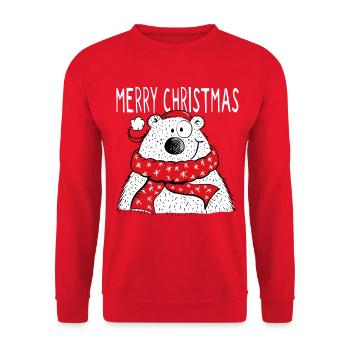 Merry Christmas Bear - Winter - X-mas - Gift - Unisex Sweatshirt - red - Front - Alina (178cm) & Michal (187cm)