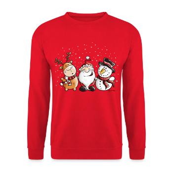 Cute Santa Claus, Reindeer and Snowman - Christmas - Unisex Sweatshirt - red - Front - Alina (178cm) & Michal (187cm)