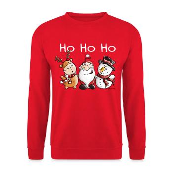 Santa Claus, Reindeer and Snowman - Gift - Unisex Sweatshirt - red - Front - Alina (178cm) & Michal (187cm)