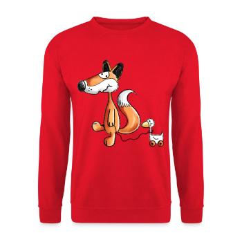 Waldfuchs mit Ziehente Spielzeug  - Unisex Pullover - Rot - Vorne - Alina (178cm) & Michal (187cm)