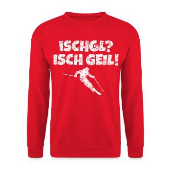 Ischgl Ischgeil Skifahrer (Weiß) Winter Apres-Ski - Unisex Pullover - Rot - Vorne - Alina (178cm) & Michal (187cm)