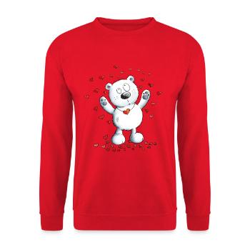 Polar Bear With Hearts I Polar Bear Love - Unisex Sweatshirt - red - Front - Alina (178cm) & Michal (187cm)