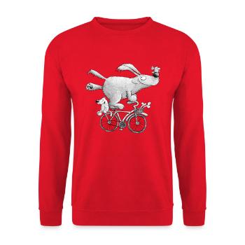 Chien drôle sur cycliste de dessin animé de vélo - Sweat-shirt Unisexe - rouge - Devant - Alina (178cm) & Michal (187cm)